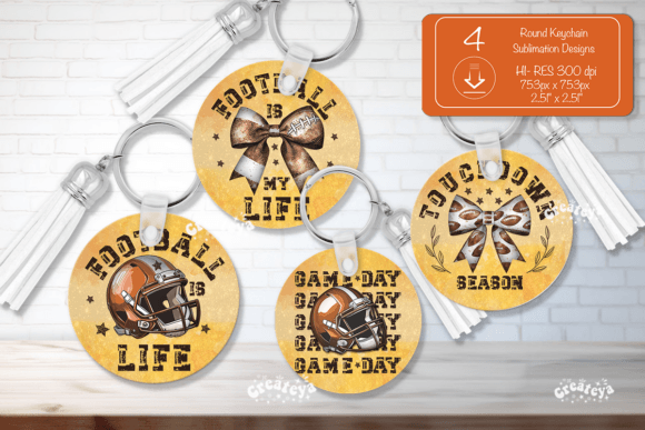 Football Round Keychain Game Day Graphic for Crafts
