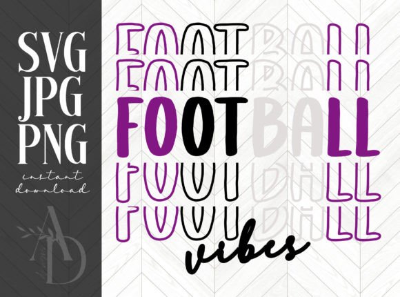Football Vibes Repeat Purple Word Design: Graphics & Crafts